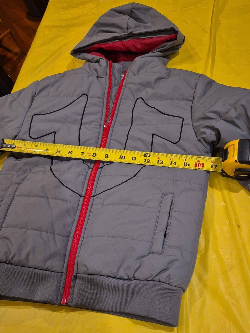 True Religion Kids Gray Puffer Jacket with Red Trim and Hood
